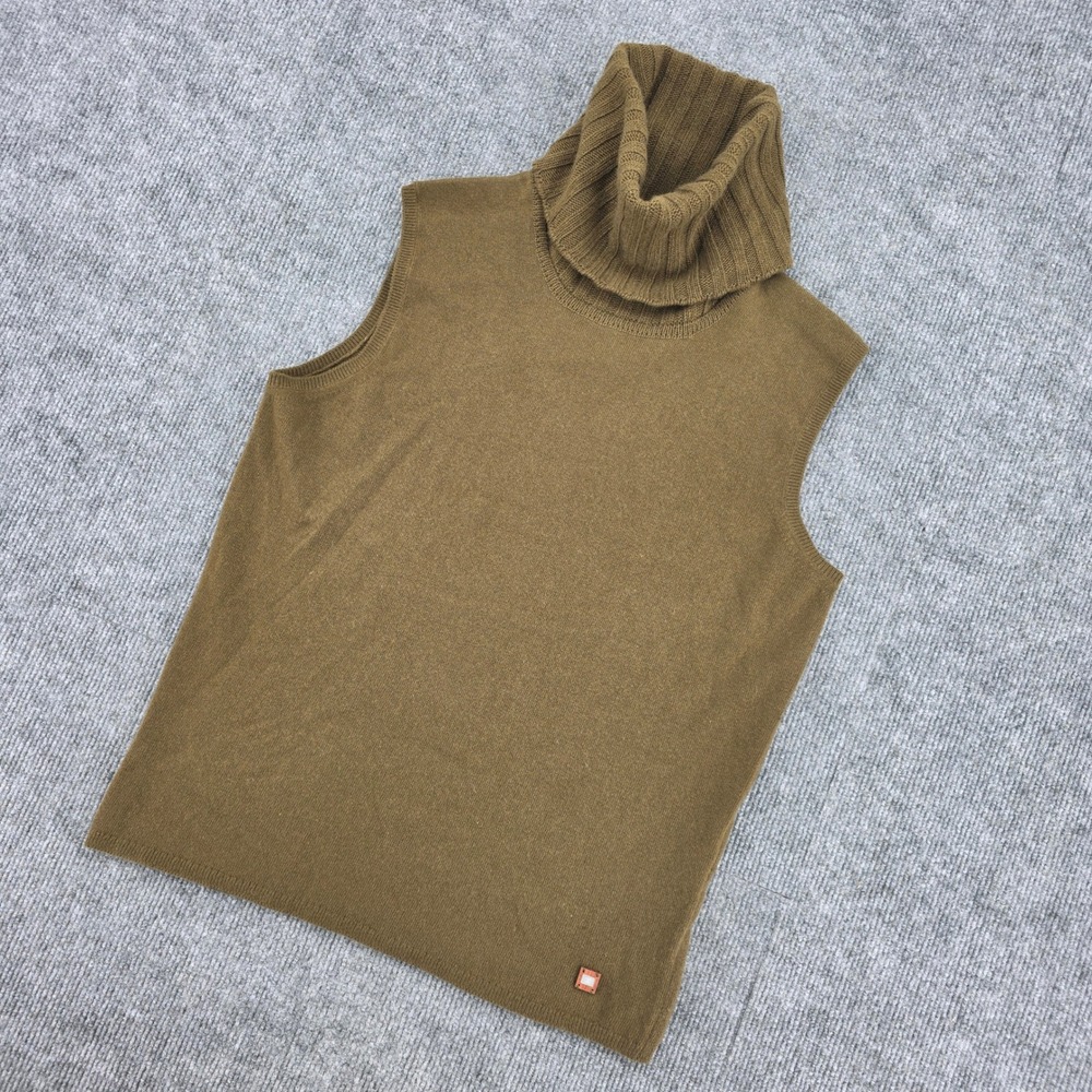 Chanel 01A Vintage 100% Cashmere Sleeveless Turtleneck Sweater Olive Brown 46